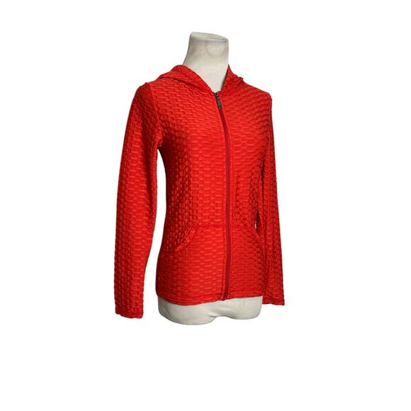 New Mix red textured long sleeves full zipper fitted hoodie jacket size S - Picture 6 of 9